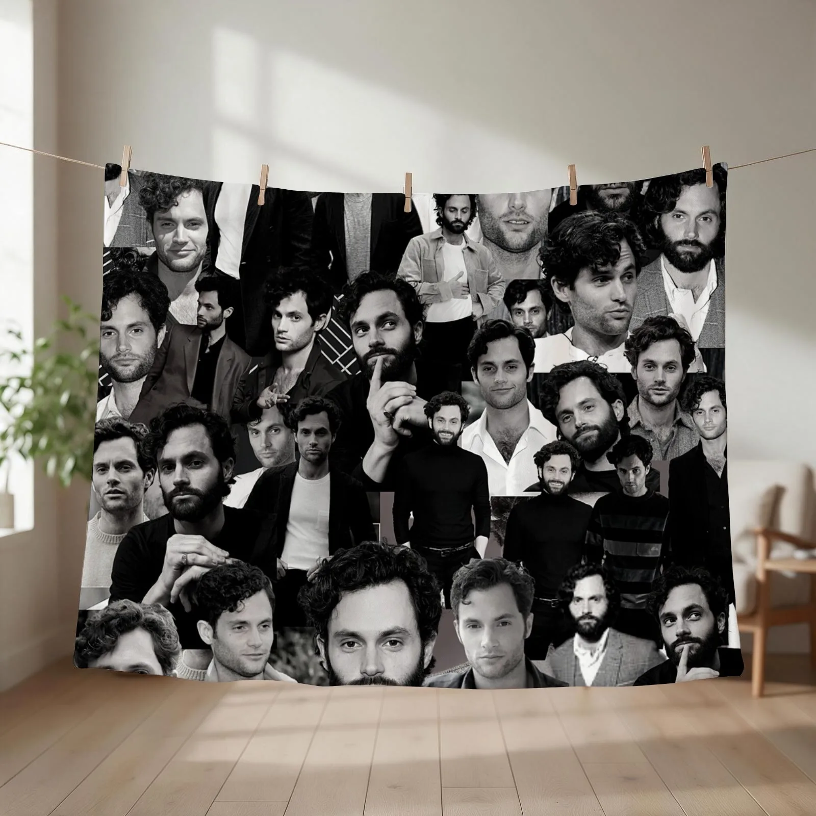 Penn Badgley American actor Black and White Aesthetic Collage - 2 Throw Blanket