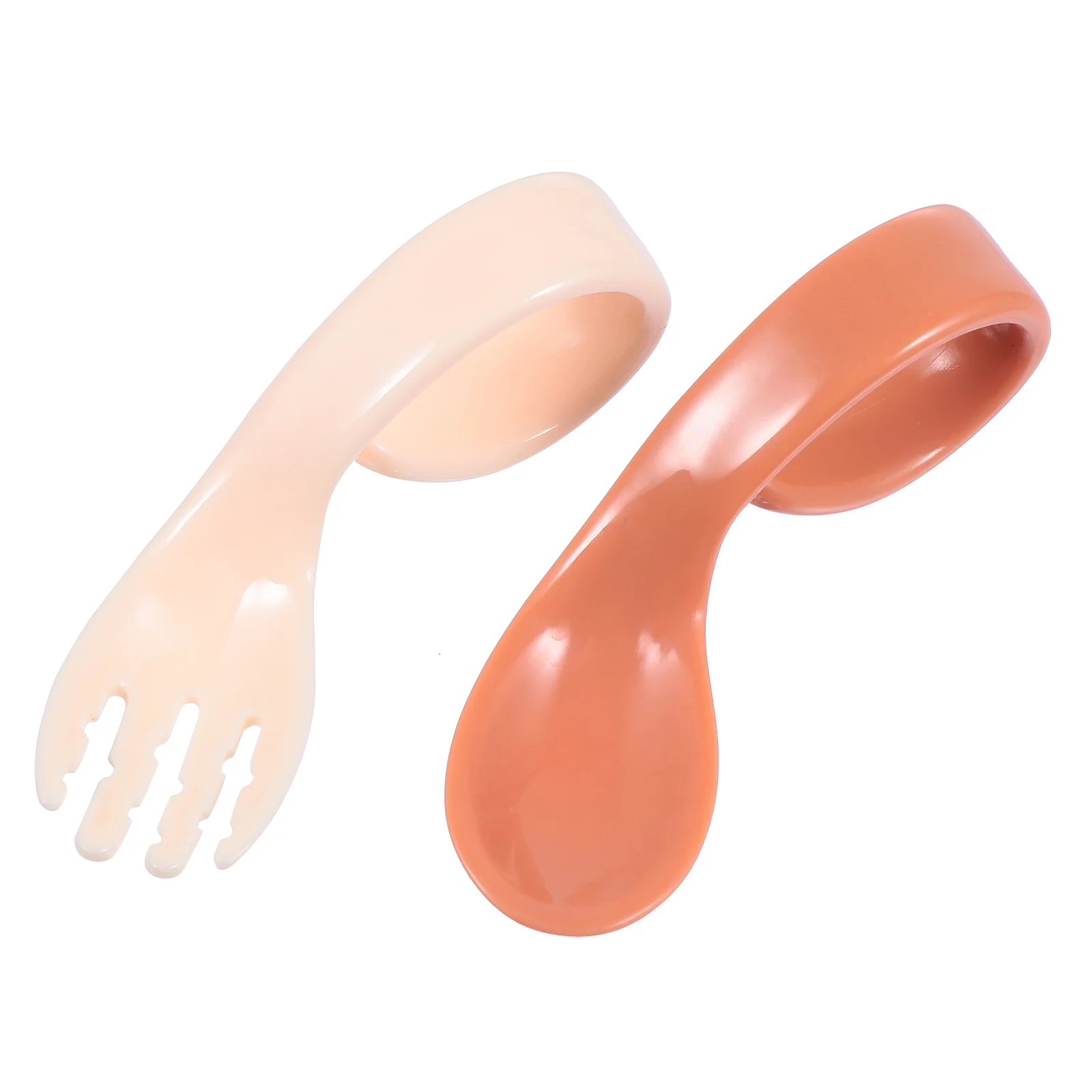 

1Set Infant Training Tableware Curved Spoon Fork Easy Grip Non Slip Handle Smooth Surface Toddler Learning Utensil for Baby