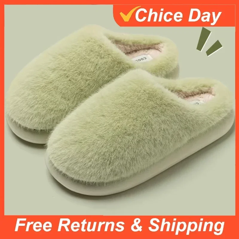 

Winter Indoor Thick Soel Fluffy Slippers Women Lightweight Non Slip Platform Home Slides Woman Soft Sole Faux Fur Cloud Slippers