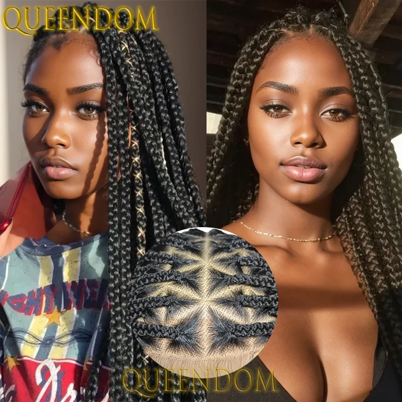 

Full Lace Synthetic Crochet Braid Wig 26 Inch Triangle Shape Braids Goddess Wig For Black Women Knotless Cornrow Box Braided Wig