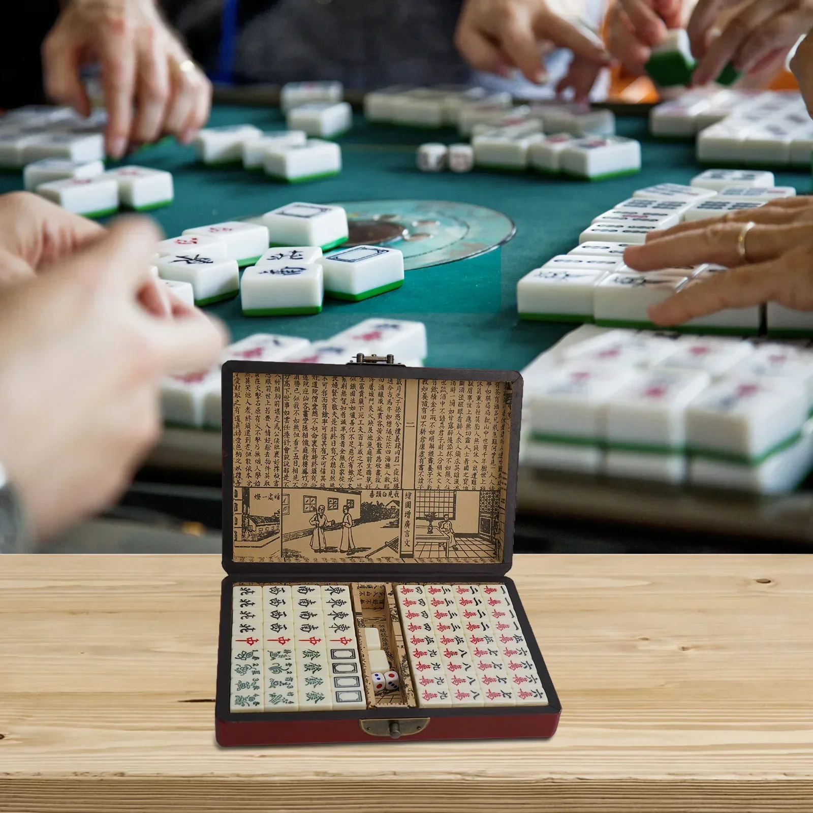 High Quality Mahjong Antique Mahjong Fiber Board For Family Game Tiny Size With English Instructions Wooden Case