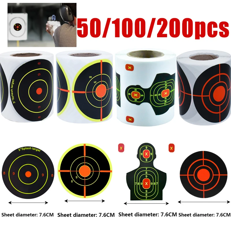 50/100/200Pcs Shooting Tools Splatter Splash Paper 3inch Per Roll  Adhesive Sticker Targets  Amp Shooting Reactive Practice