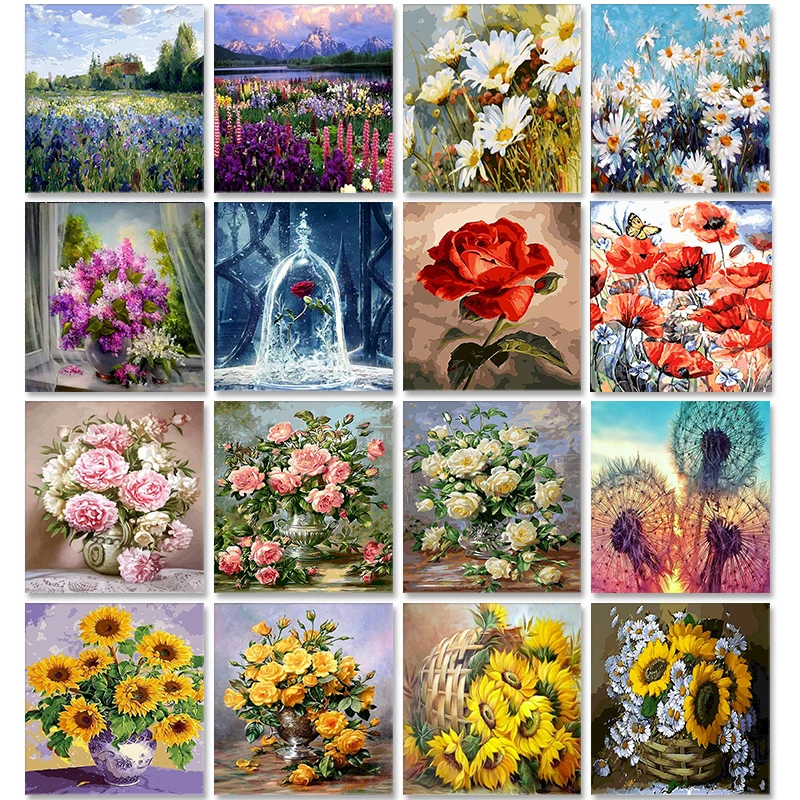 

Oil Painting By Numbers Flower On Canvas With Frame Handmade Drawing Paints For Adults Picture Coloring By Number Decoration Art