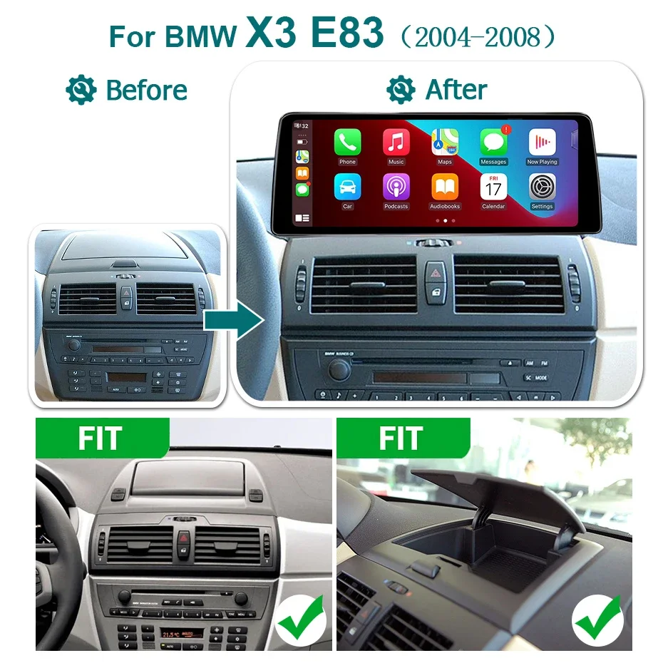 Pantalla Estéreo Inalámbrica para Auto con CarPlay Android 15 de 12.5' para BMW X3 E83 2004-2009 IDrive, Radio de Auto 2Din, Reproductor Multimedia, GPS, Bluetooth, 4G LTE 2