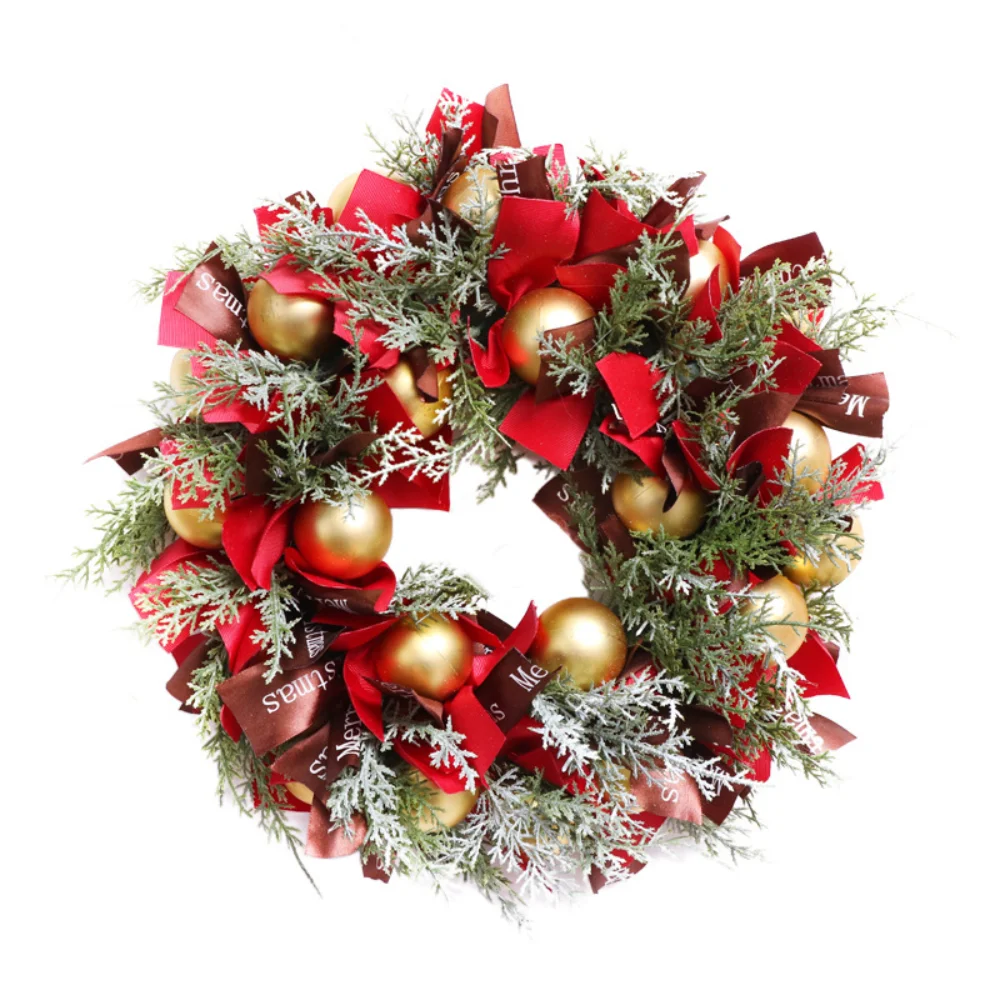 Christmas Wreath Decoration Red Gold Balls Ribbons Wreaths For Front Door Outdoor Garden Large Home Wall Hanging Decoration 42cm