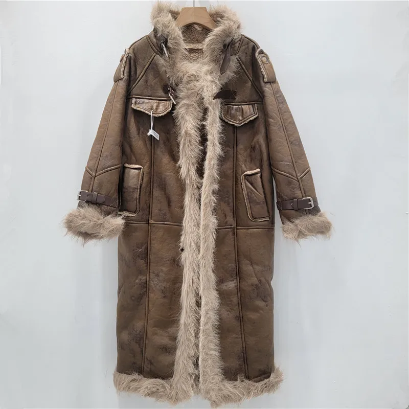

Women Faux Shearling Fur Coat Long Jacket Pocket Long Sleeve Turn Down Collar Thick Warm Fur Straight Casual 2025 Autumn Winter