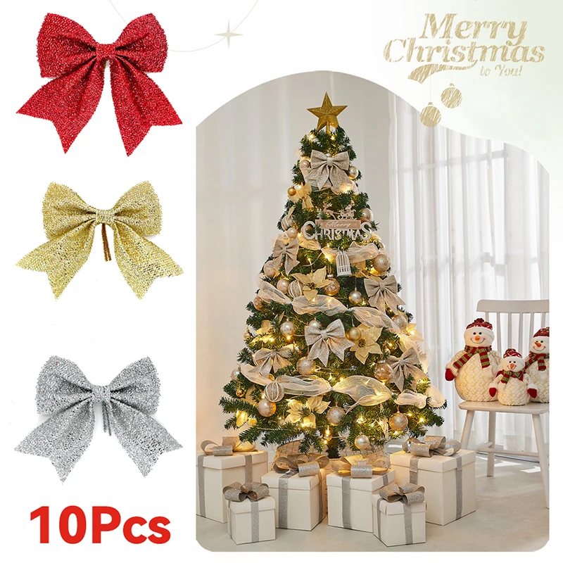 

10Pcs 14cm Sparkling Bow Christmas Decoration Xmas Tree Pendant Ornamenta Home Christmas New Year Party DIY Bows Decorations