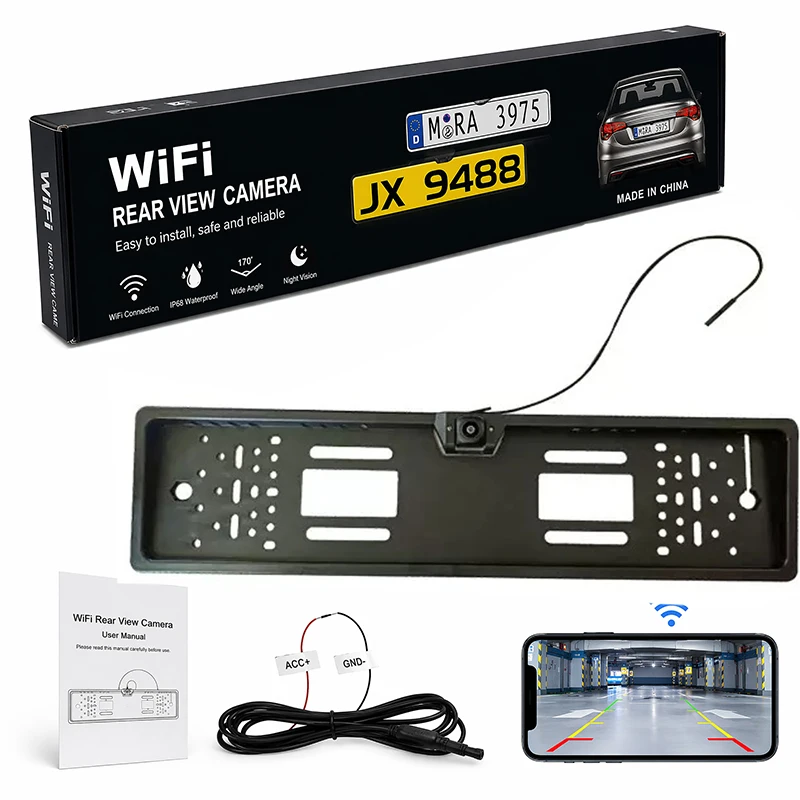 WIFI Car Rear View Camera European Hanging Front View Wireless License Plate Frame Reversing Camera Is Suitable for IOS/Android