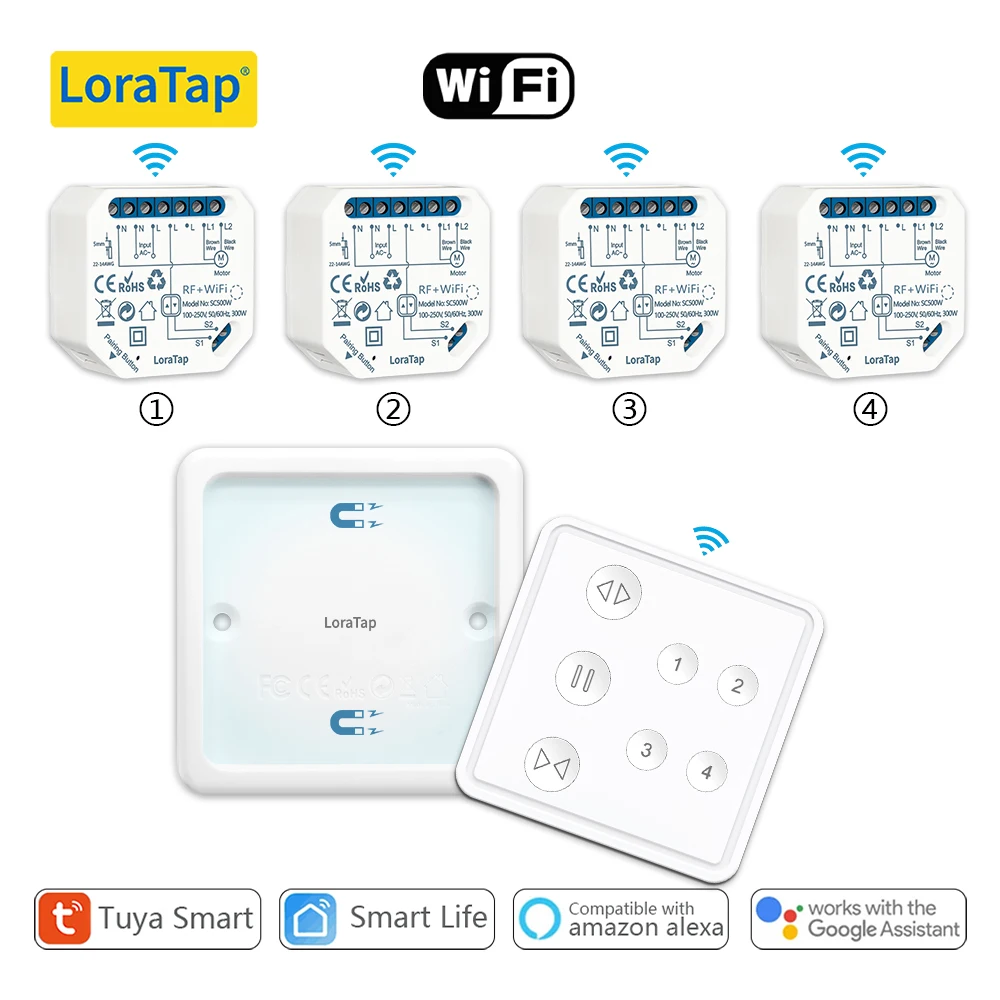 Tuya 스마트 WiFi 모듈 롤러 셔터 모터, 4채널 원격 제어 블라인드 스위치 (최대 30m 거리, EU 호환)