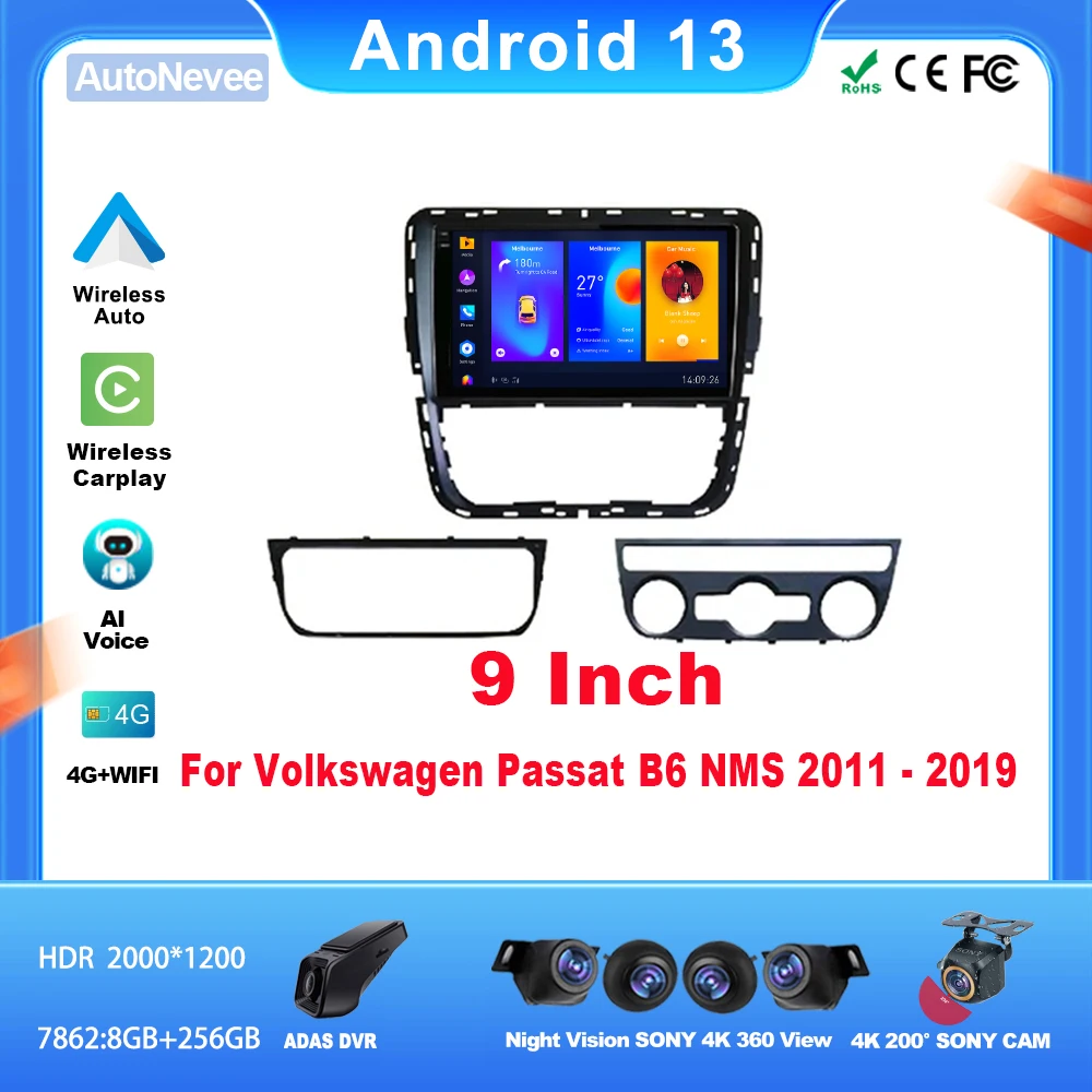 

9 Inch Android Carplay For VOLKSWAGEN PASSAT B6 NMS 2011 - 2019 Multimedia Center Bluetooth Vehicle Camera 5G Wifi USB Display