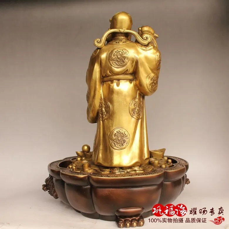 TOP GOOD LIVING ROOM protective-efficacious Mascot Money Drawing the god of wealth Fortune bronze statue sculpture Decoration