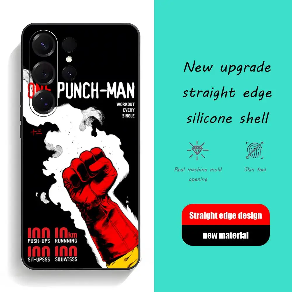 One P-punch man Anime Phone Case For Samsung Galaxy S26 S25 S24 S23 S22 S21 Plus Ultra Fold A Soft Black