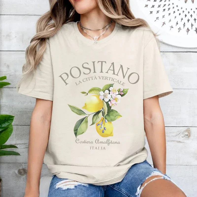 Sommer mode Vintage Obst Unisex T-Shirt Positano Zitronen druck T-Shirt Kurzarm Rundhals ausschnitt lässig Top Vintage Grafik Tops