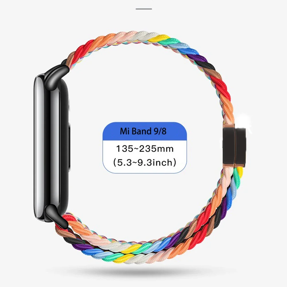 Nylon Braided Loop Strap For Xiaomi Band 9 8 Adjustable Magnetic Buckle Mi band 9 Bracelet Wristband For Mi Band 10 Accessories