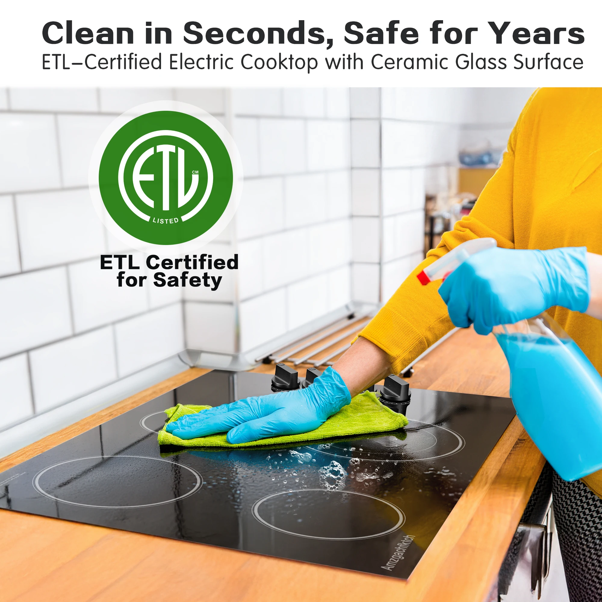 30 polegadas 4 queimadores embutidos 6700W 240V com indicador de superfície quente sem radiação certificação ETL fogão elétrico cerâmico