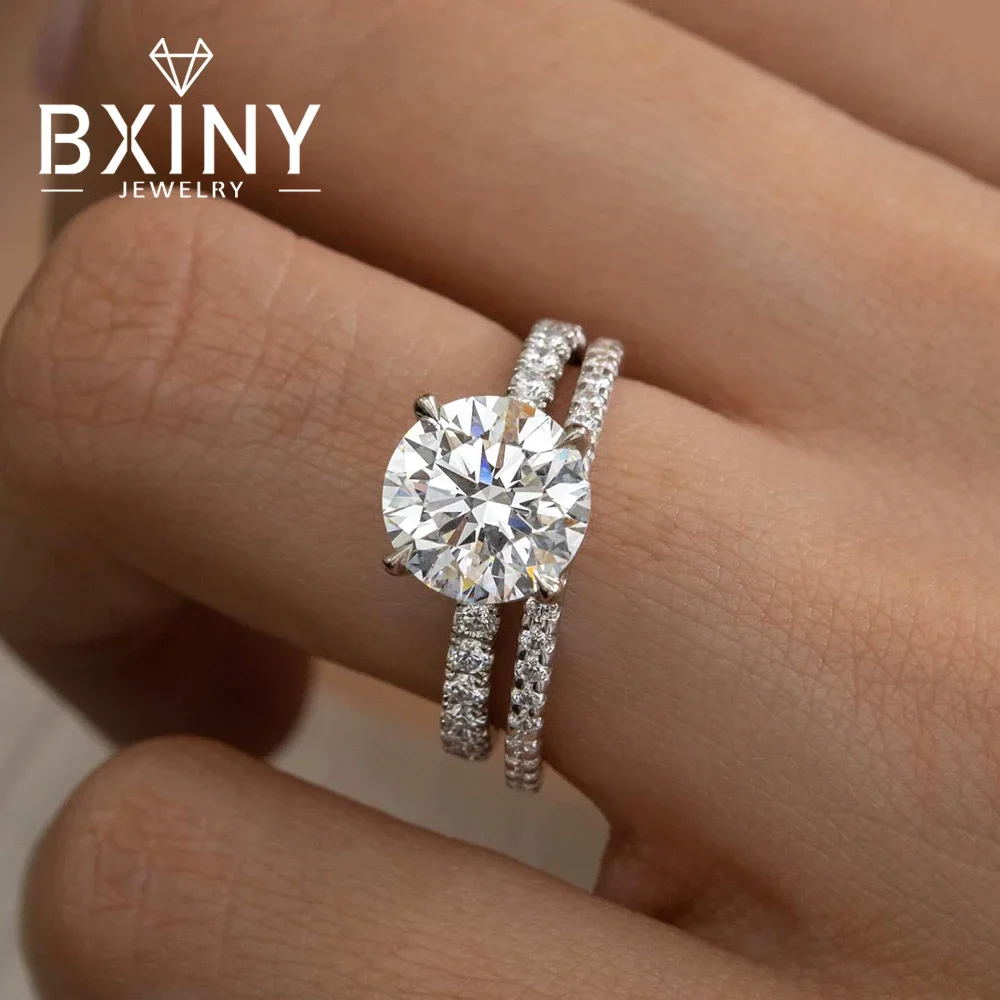 

BXINY 3CT All Moissanite Ring Sets 925 Sterling Silver Certified Lab Diamond for Women Stackable Wedding Band Gifts Fine Jewelry
