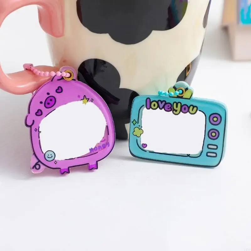  Acrylic Card Holders Creative Keyrings Photo Storage Pendant Card Clip for Daily