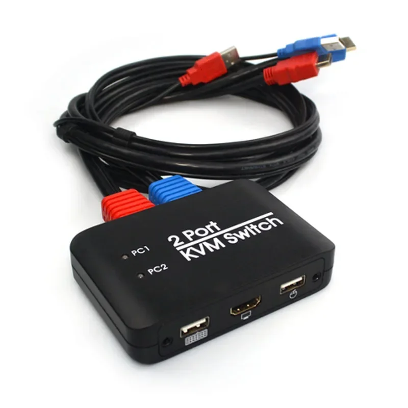 

AY86 2-портовый USB HDMI-совместимый KVM-переключатель с кабелями AY86 Переключатель для монитора, клавиатуры, мыши, ноутбука, ТВ-проектора, USB-устройства