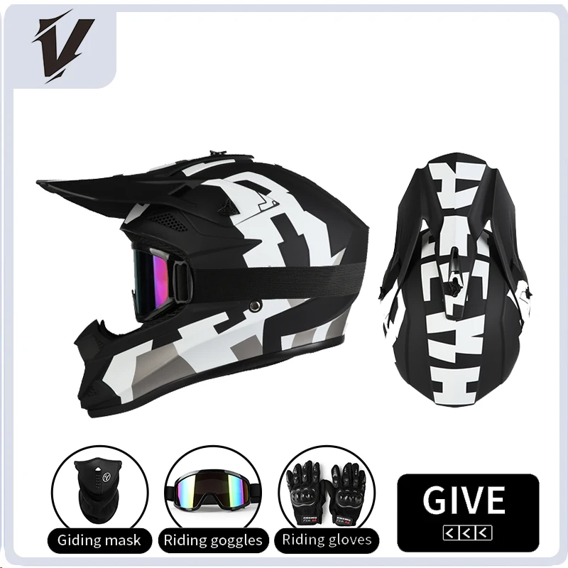 Motorhelm — Off-road helm Motorcross Race Downhill AM DH Universele helm voor kinderen en volwassenen met 3-delige cadeauverpakking