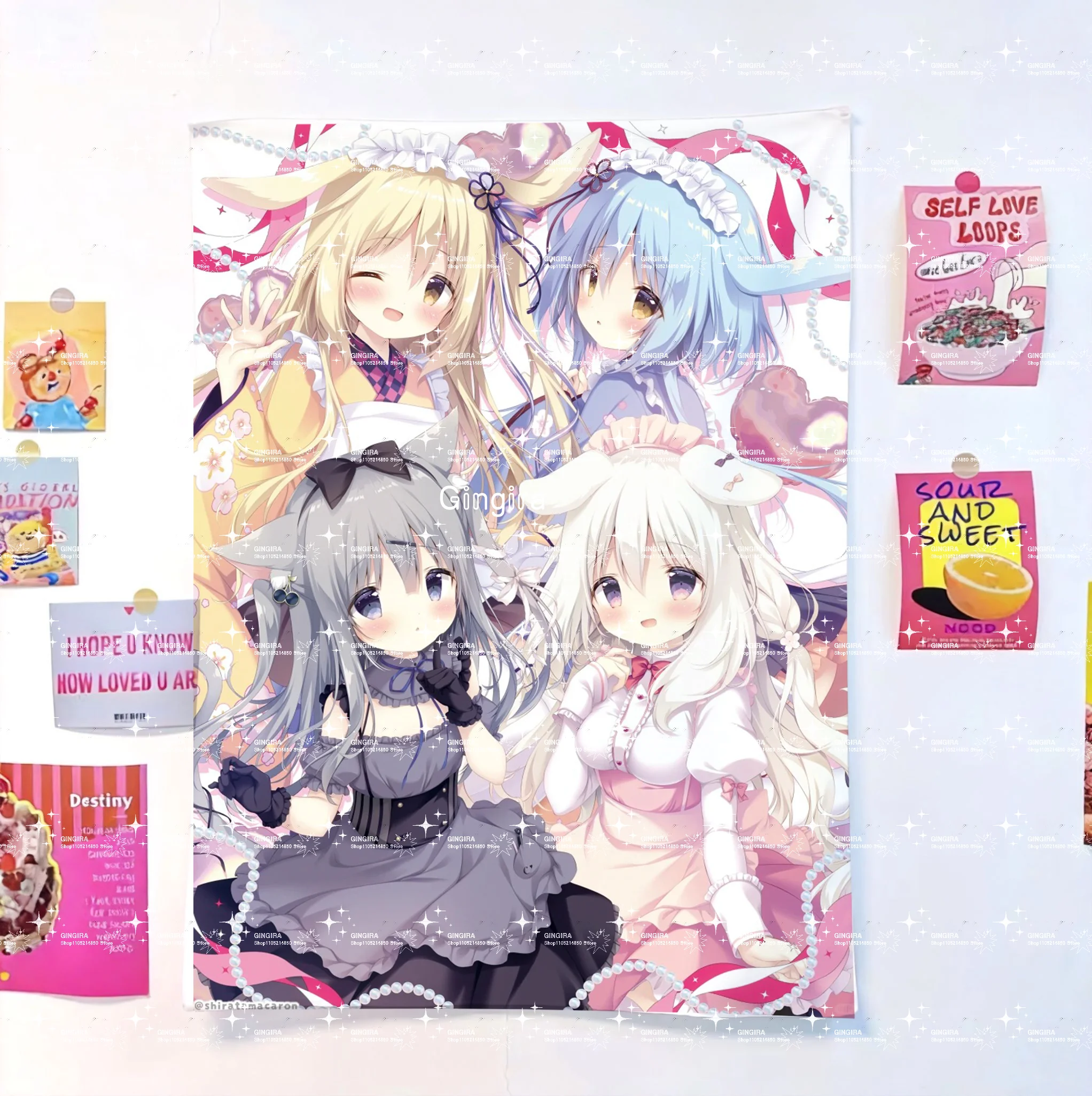 Peach Bean Artist 2D Galgame Wandteppich für Schlafzimmerdekoration, Stoff zum Aufhängen im Innenbereich