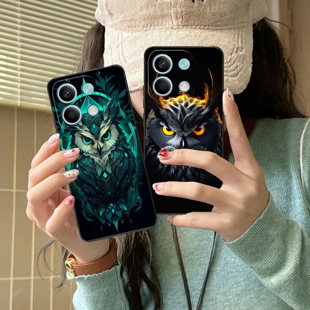 

Owl Fashion Painting Mobile Cell Phone Case for Xiaomi Redmi Note 13 12 11 10 9 8 7 6 S A Pro Lite Plus 5G Black Cover Shell
