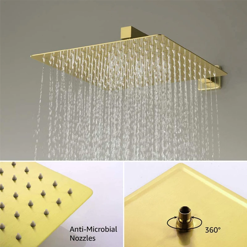 Rain Shower System Robinet De Douche Grifo Ducha Bathroom Concealed Brushed Gold Wall Mounted Rainfall Shower Set
