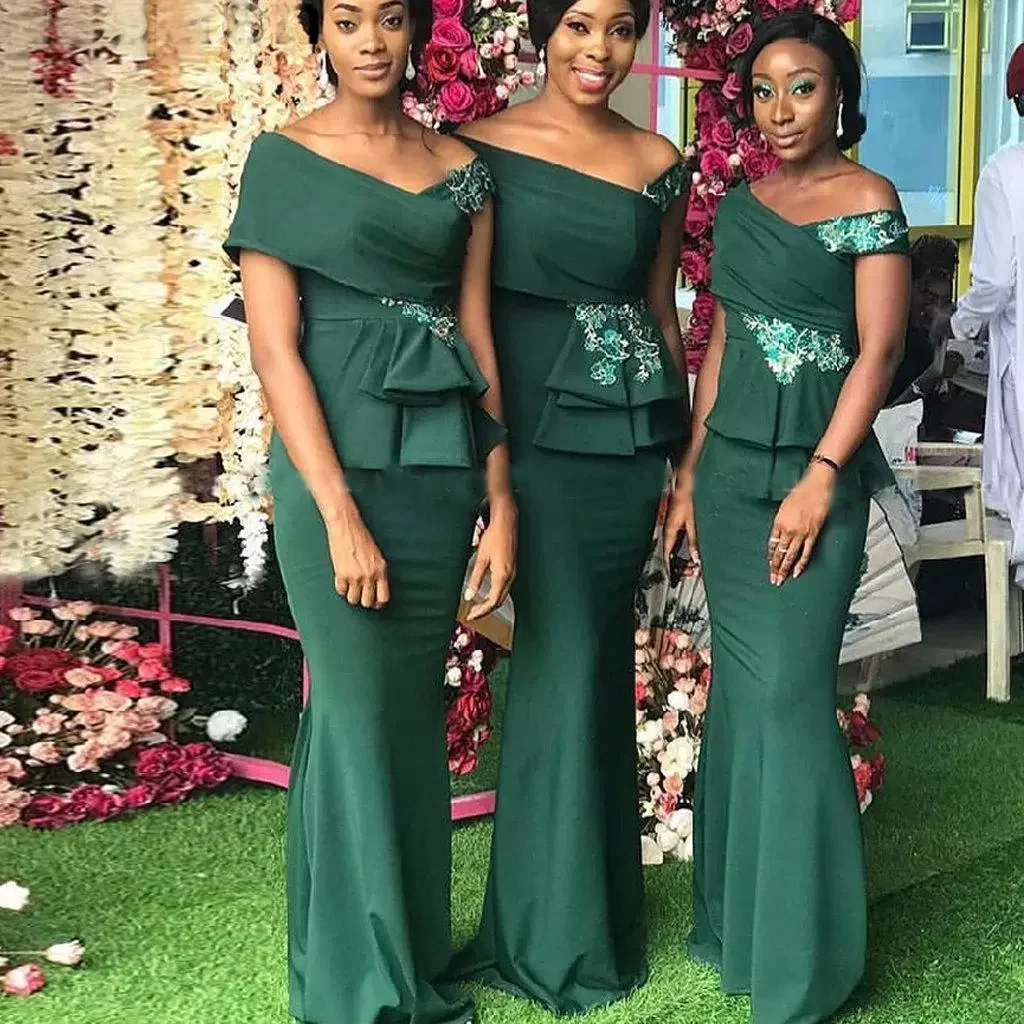 

ANGELSBRIDEP Dark Green Bridesmaid Dresses With Ruffles Mermaid Off Shoulder Wedding Gust Dress Junior Maid of Honor Gowns Cheap