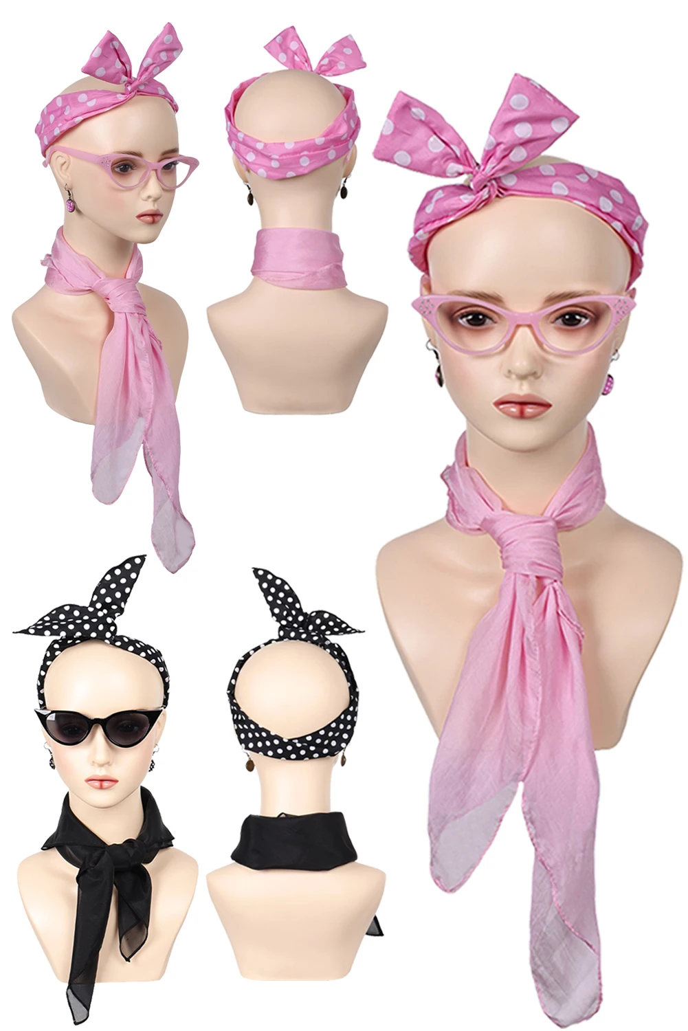 1950s Pink Ladies Role Play Headband Glasses Earrings Scarf Movie Grease Cosplay Costume Accessroies Retro Women Masquerade Prop