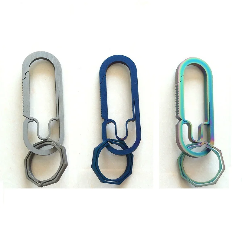 Outdoor Survival Camping Hiking Fishing High Grade T4 Titanium Gift Keychain Carabiner With 2 Small Rings