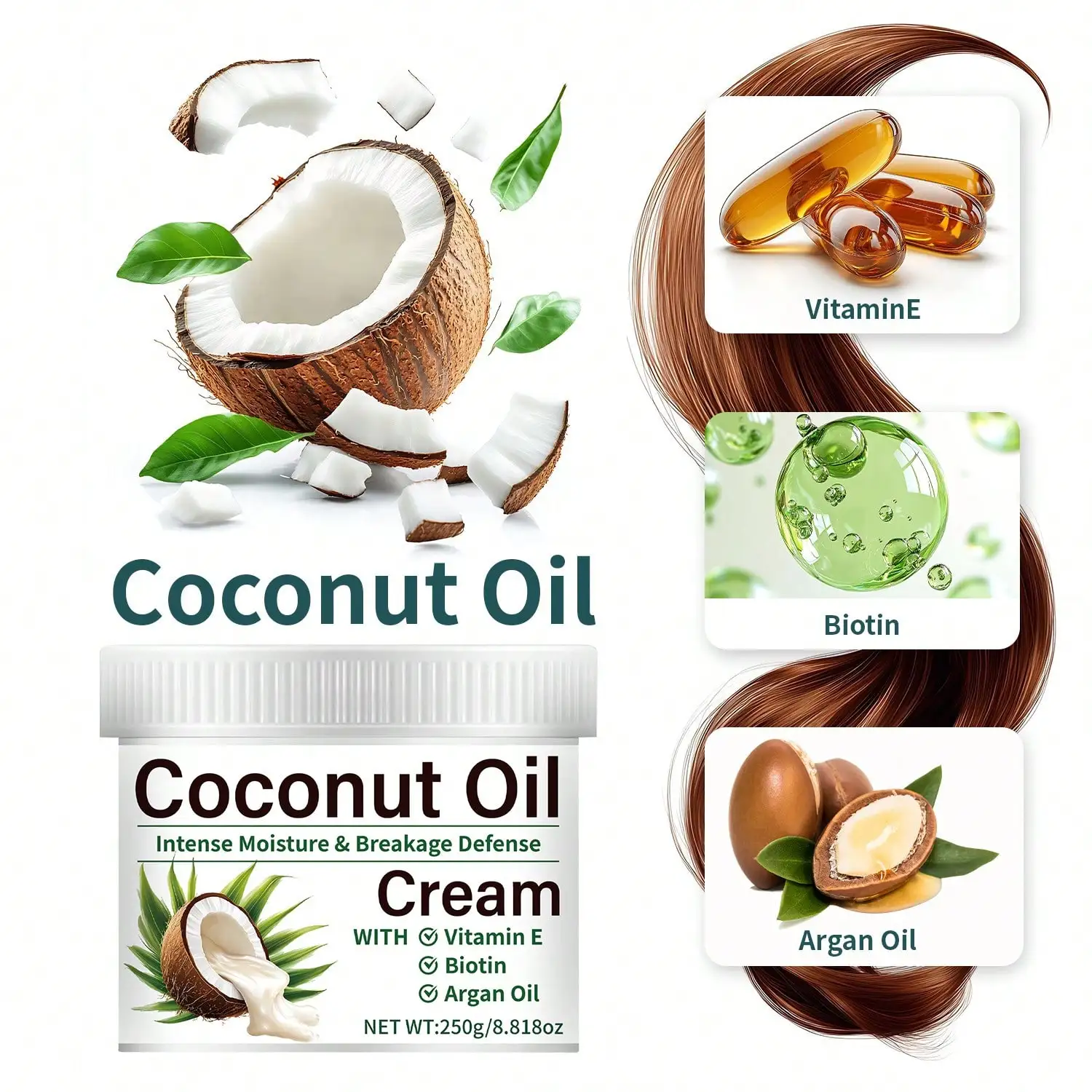 Coconut Oil Hair & Scalp Conditioner - Moisturizes & Softens Hair, Reduces Tangles & Hair Loss, Improves Shine & Smoothness