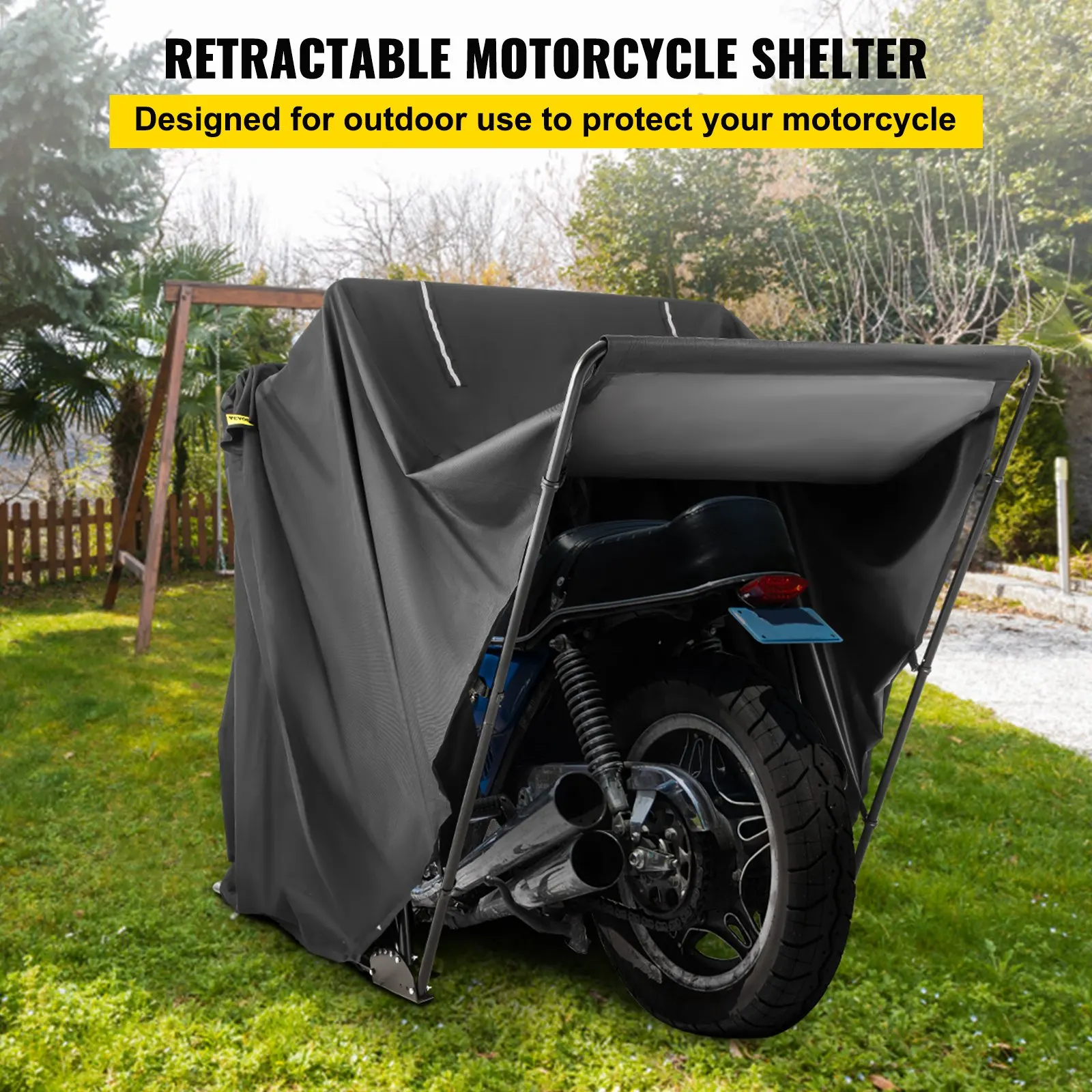 Motorcycle Shelter Waterproof Motorcycle Cover Shelter Shed Motorbike Storage Garage Tent w/ Lock & Weight Bag , 600D Oxford