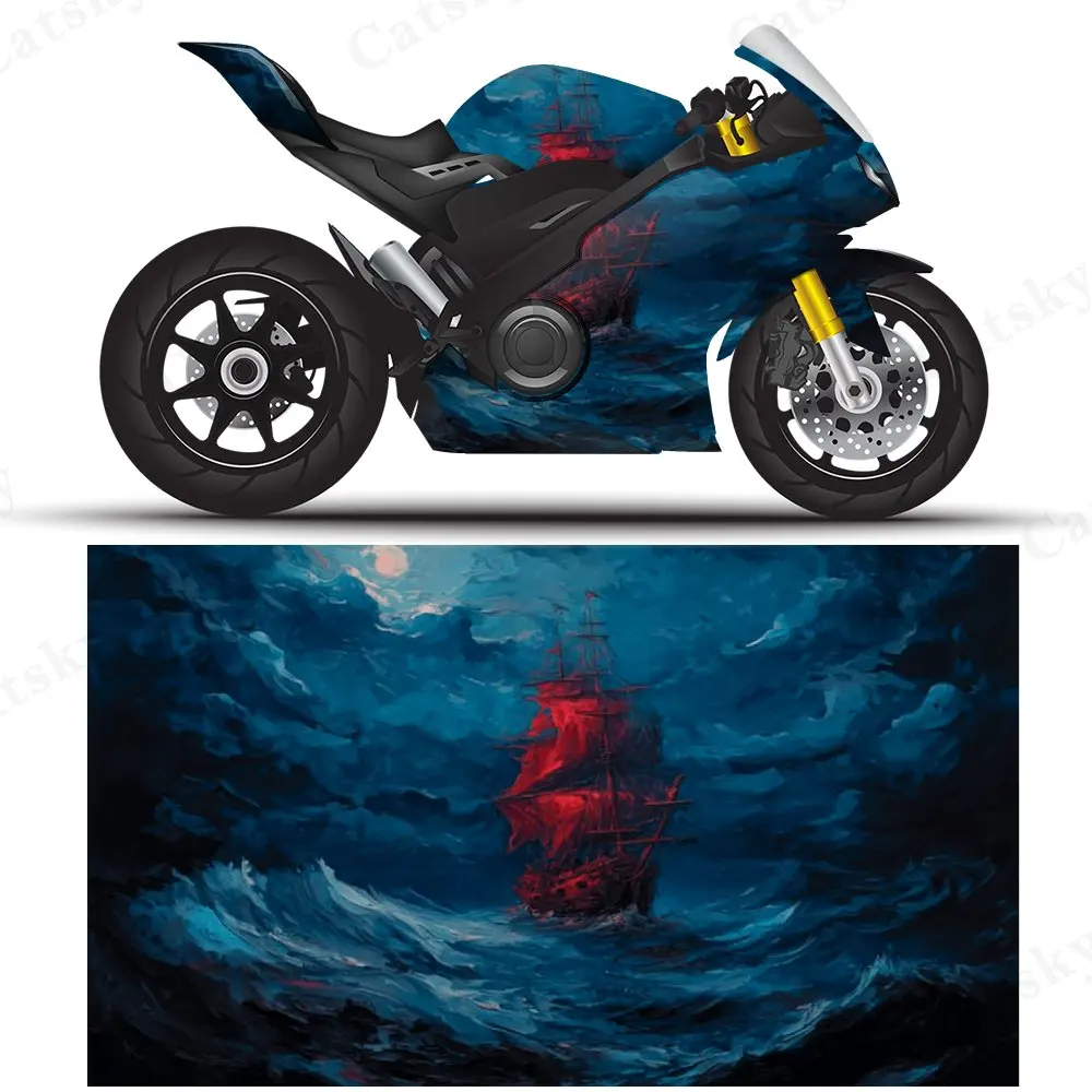 

Красный пиратский корабль волнами, материал ПВХ, самоклеящаяся водонепроницаемая наклейка для мотоцикла, автомобиля, прочная и противоизносная, водонепроницаемая