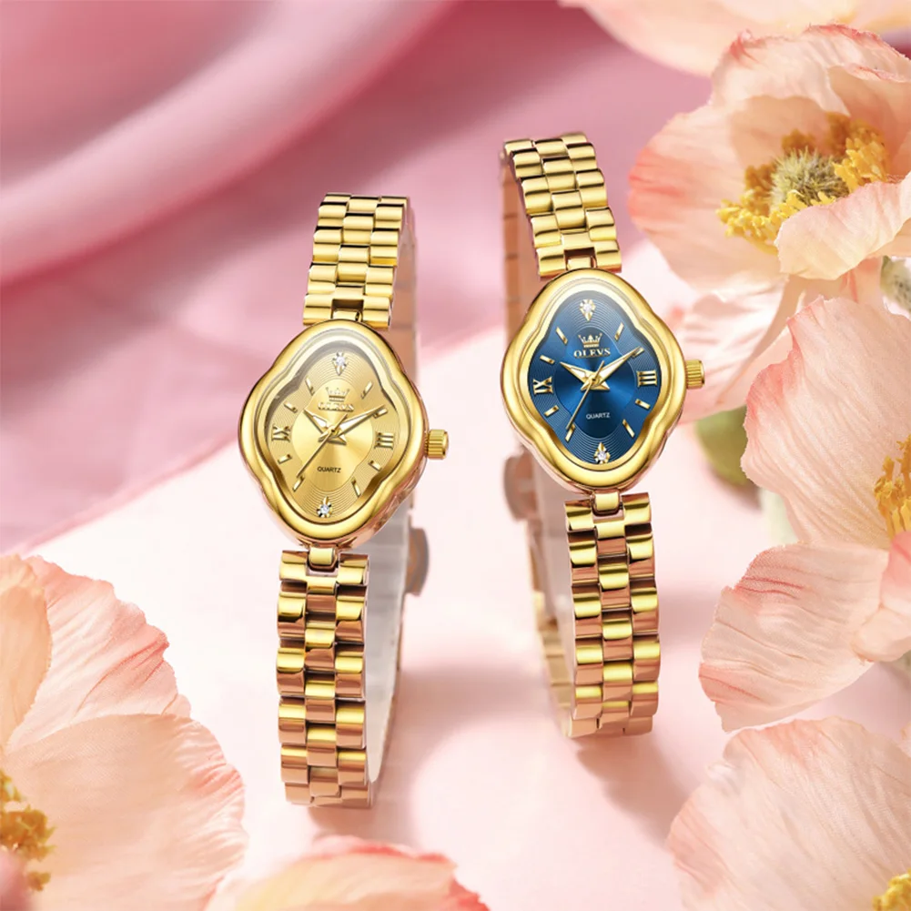 OLEVS العلامة التجارية الشهيرة ساعة نسائية ساعة ذهبية زرقاء كوارتز ساعات المعصم الفاخرة السيدات هدية ساعة الإناث مقاوم للماء #4