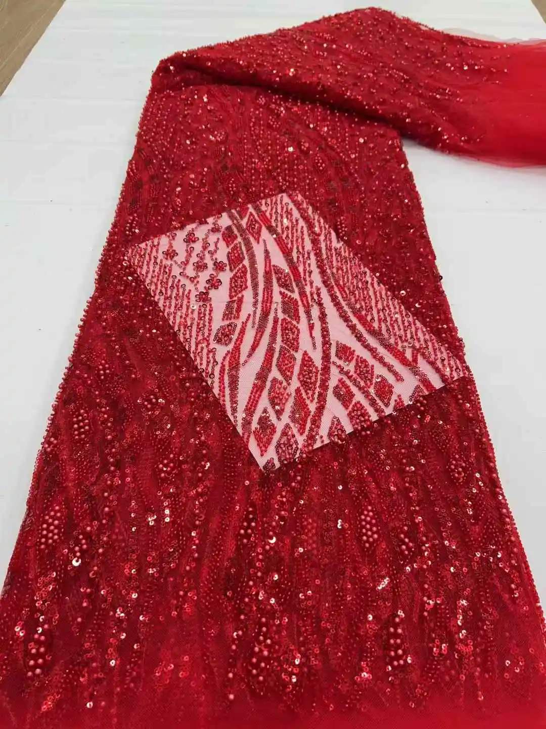 

Luxury Lace Fabric 2025 High Quality Lace 5 Yards African Sequence Lace Fabric Embroidery Beaded Fabric for Wedding Dress