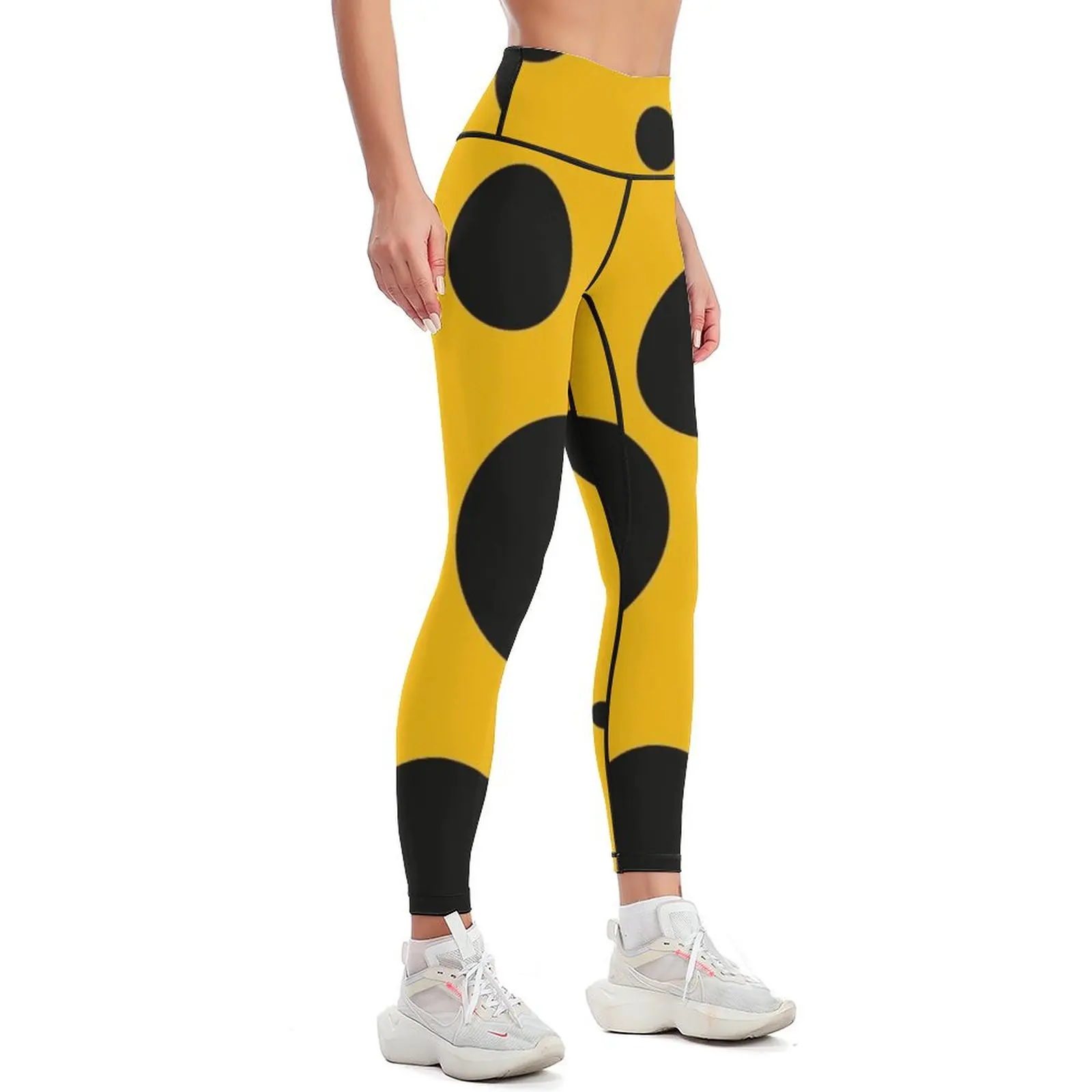 black polka dots on yellow background Leggings for physical legings for fitness flared Womens Leggings