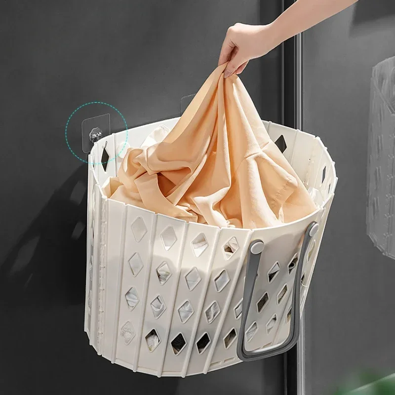 Household Dirty Clothes Storage Basket Foldable Soiled Apparel Receptacle Bathroom Wall Hanging Container Plastic Laundry Tray