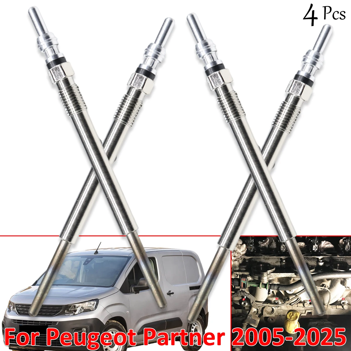 

4Kit Diesel Heater Nickel Plating Glow Plugs 5V Vehicle Replacement Parts 1612736680 For Peugeot Partner 2005 2006-2025 1.6 HDi
