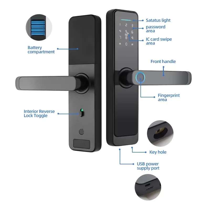 TTlock TUYA Version Optional Fingerprint Password Security Door Lock Wholesale Factory Selling Home Safety Access Control