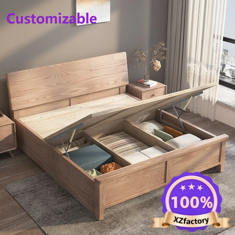 Factory Direct 2026 Top RatedMadera de fresno, cama totalmente de madera maciza, dormitorio principal, cama doble nórdica, simpl