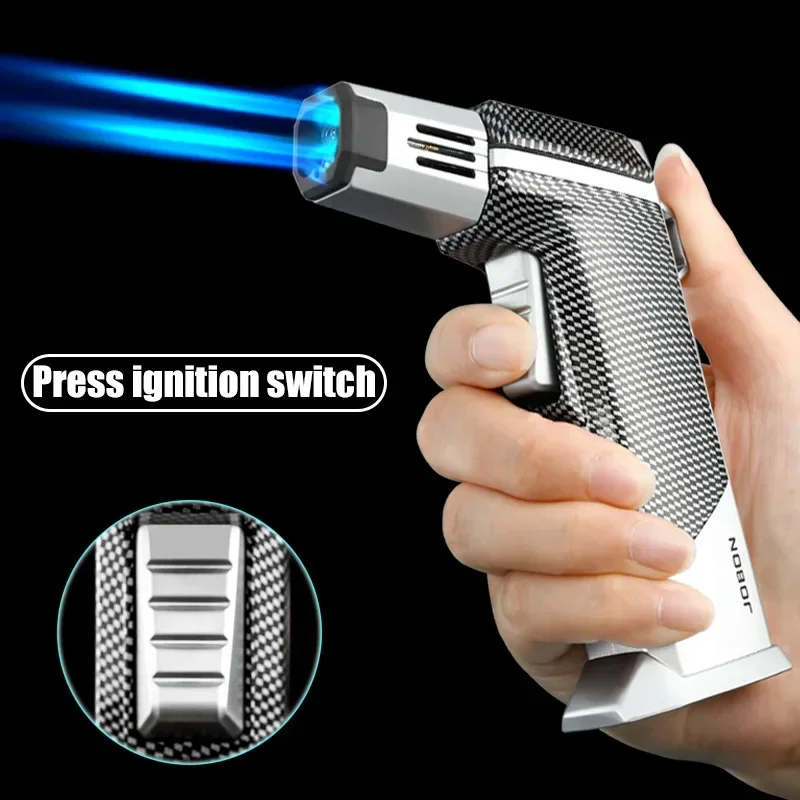 JOBON Windproof Inflatable Lighter With Powerful Four Blue Direct Spray Flames and Flame Locking Function, Adjustable Flame Size