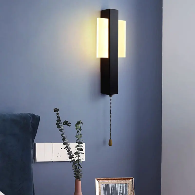 

Скандинавская светодиодная лампа для чтения с выдвижным выключателем, поворотная, для коридора, кабинета, гостиной, отеля, спальни, прикроватное настенное освещение