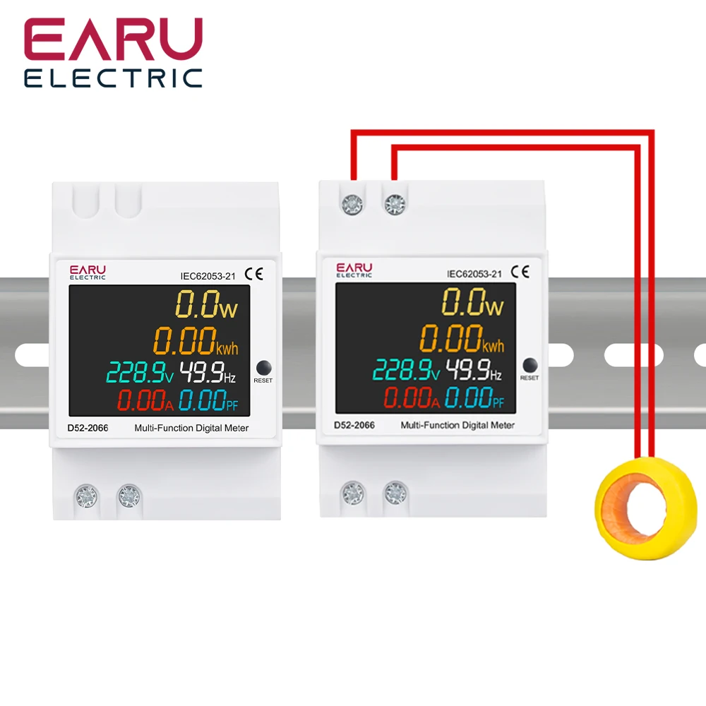 EARU 6-in-1 DIN-Schienen-Elektromessgerät 110V 220V 380V 100A Spannung Strom Frequenz Leistungsfaktor Aktiver Elektrischer kWh-Energiemesser Monitor Voltmeter – Detail 9