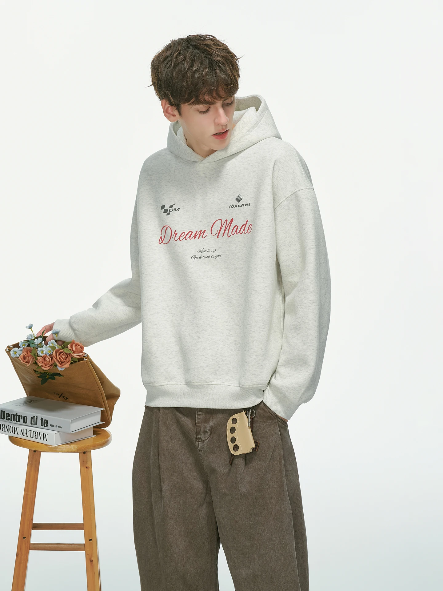 Dream Made American Style Color Block Printed Hoodie Jacket Men's Autumn Heavy Commute Couple's Sweatshirt Casual Loose Fit