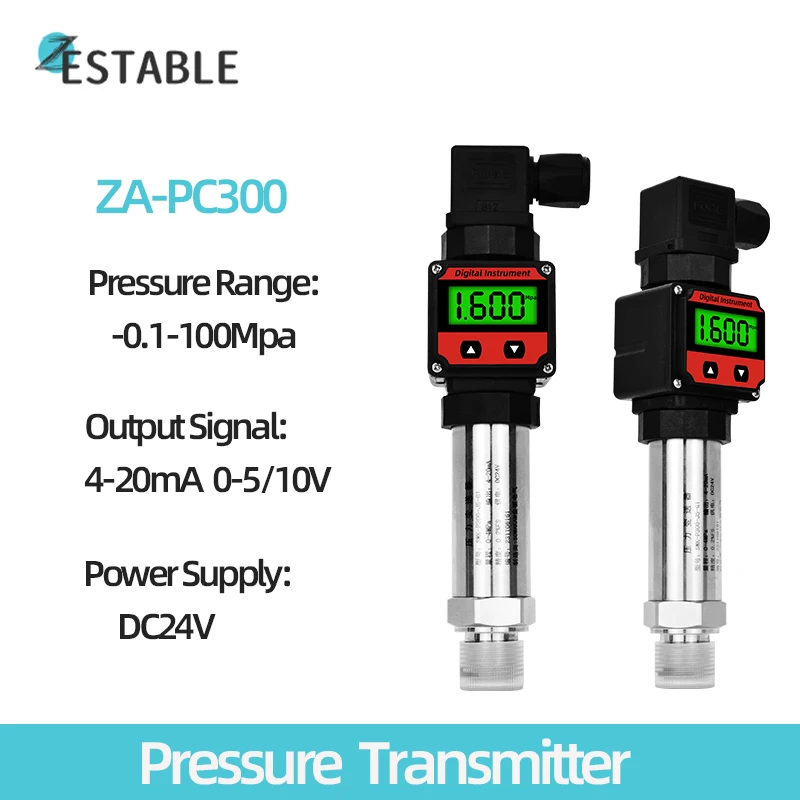

Pressure Transmitters with Digital Display ZA-PC300 0-100mpa Oil Water Gas Liquid Pressure Transducer 4-20mA 0-10V Output G1/4