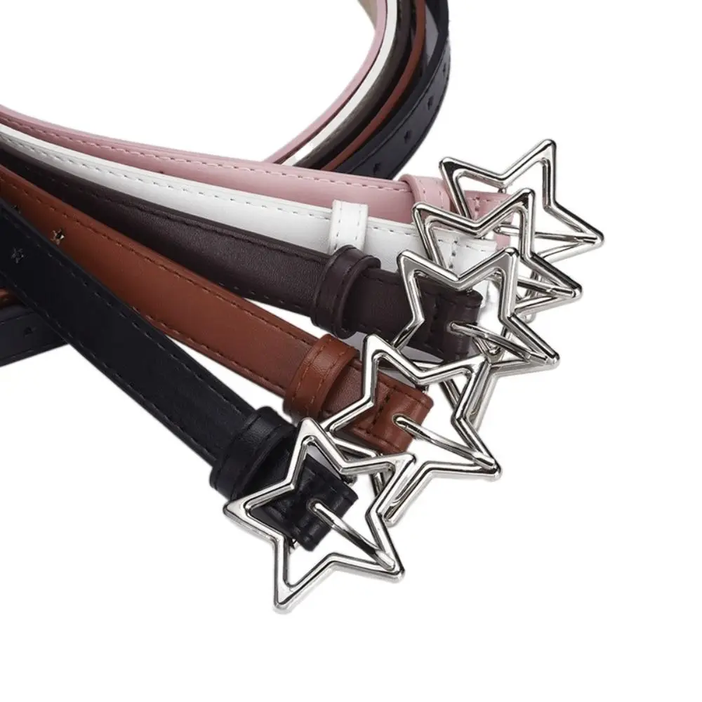 Ins Heart Five-point Star Waistband Adjustable Metal Buckle Star Belt PU Leather Waist Belt Women Waist Belt Men