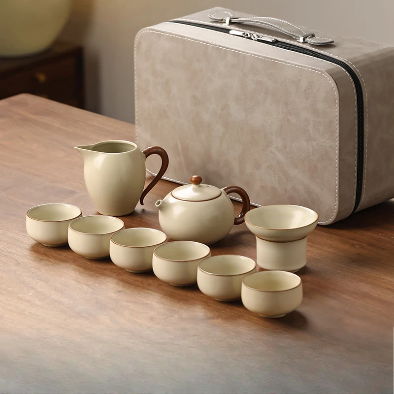 

Дорожный чайный сервиз, портативная сумка для переноски на открытом воздухе, керамический полный чайный сервиз для кемпинга, кунг-фу