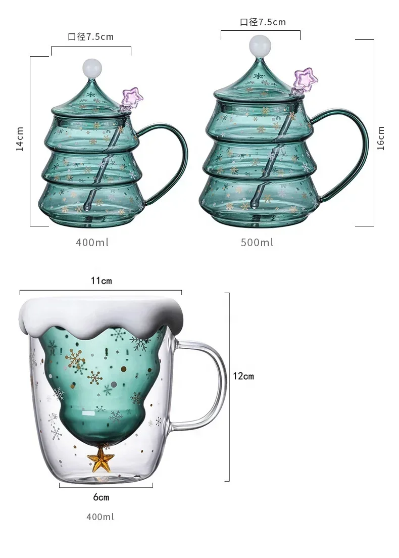 Snow Globe Coffee Mug Merry Christmas Gift Set Mug Santa Tree Glass Cup with Spoon Manufacture New Design Double Wall 3D Mugs