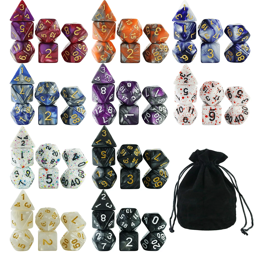 

DND Dice Set 70 Pieces, 10 Sets Polyhedron Dice D&D Dice with Storage Bag for DND RPG Table Games Etc