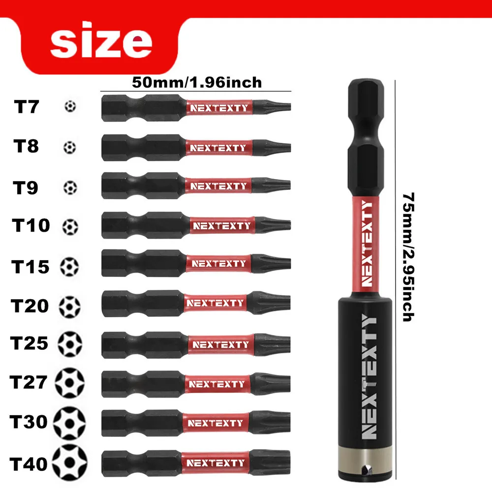 50mm T7-T40 Torx Screwdriver Bit Set With Box Impact Tough Magnetic Hex Shank Drill Screw Wrench S2 Alloy Steel Star Bit Tools