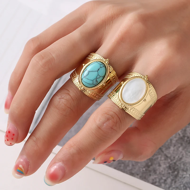 Vintage Stainless Steel Ring For Women Square Geometric Micro Inlaid GemstoneTexture Geometric Aesthetic Open Ring Party Jewelry